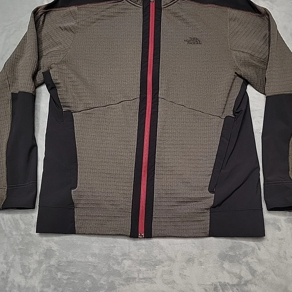 The North Face Jacket Mens Large Brown Grid Fleece Full Zip technical Hiking